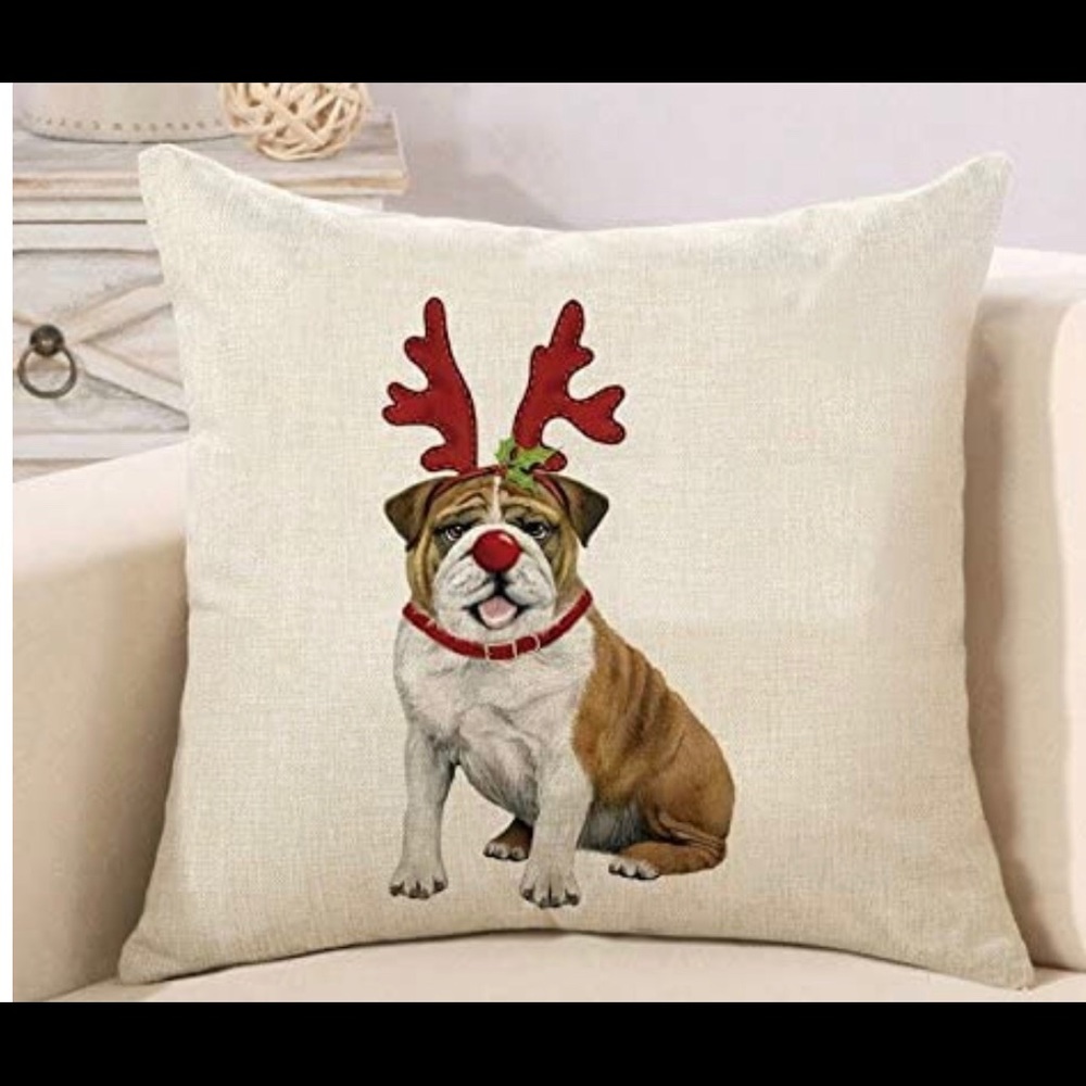 Bulldog Christmas Pillow Cover